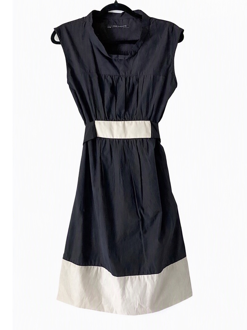 Zara Black Beige Mock Neckline Sleeveless Dress Size Medium
